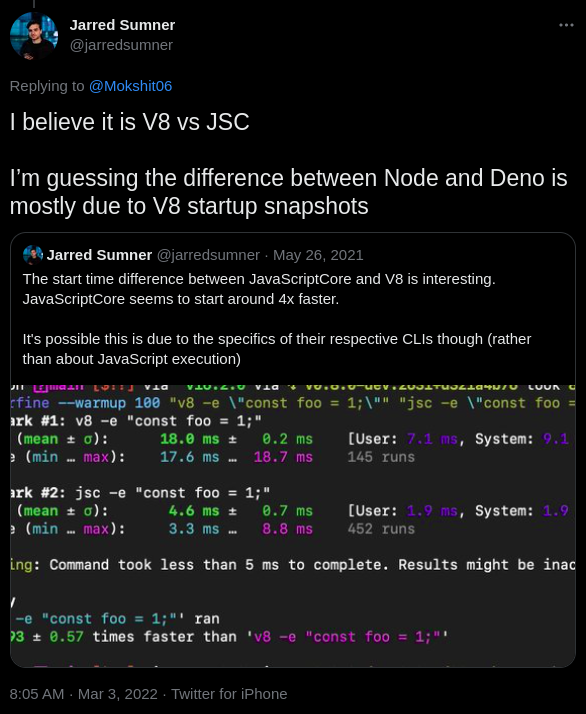JS versus V8 Speculation Tweet